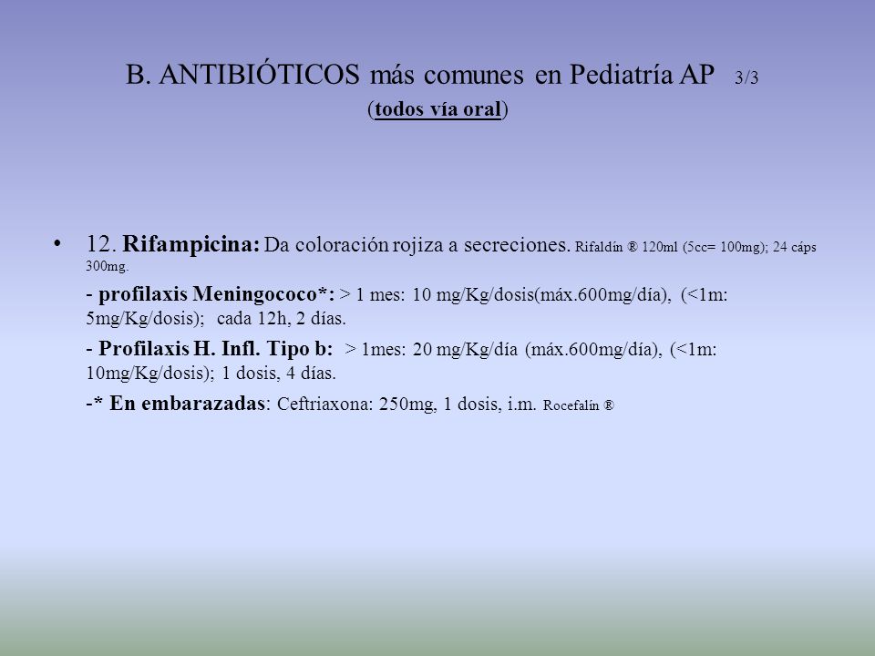 B. ANTIBIÓTICOS más comunes en Pediatría AP 3/3 (todos vía oral)