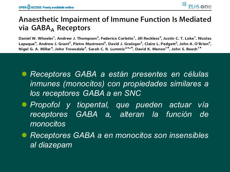 Receptores GABA a están presentes en células inmunes (monocitos) con propiedades similares a los receptores GABA a en SNC