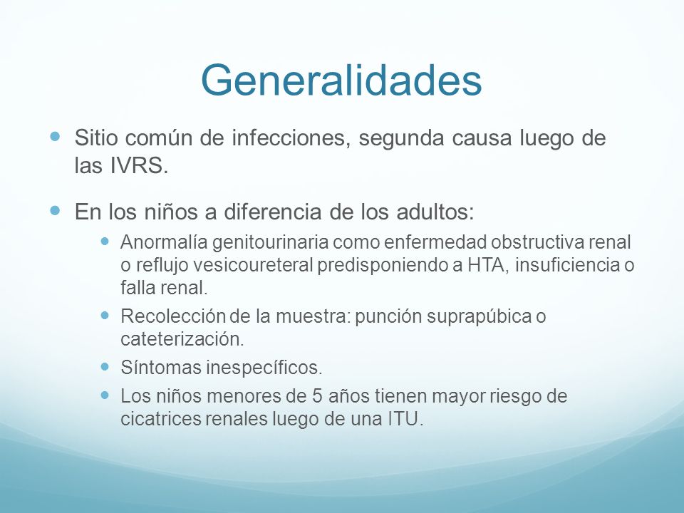 Generalidades Sitio común de infecciones, segunda causa luego de las IVRS. En los niños a diferencia de los adultos: