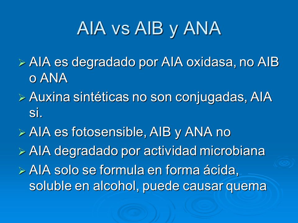 AIA vs AIB y ANA AIA es degradado por AIA oxidasa, no AIB o ANA