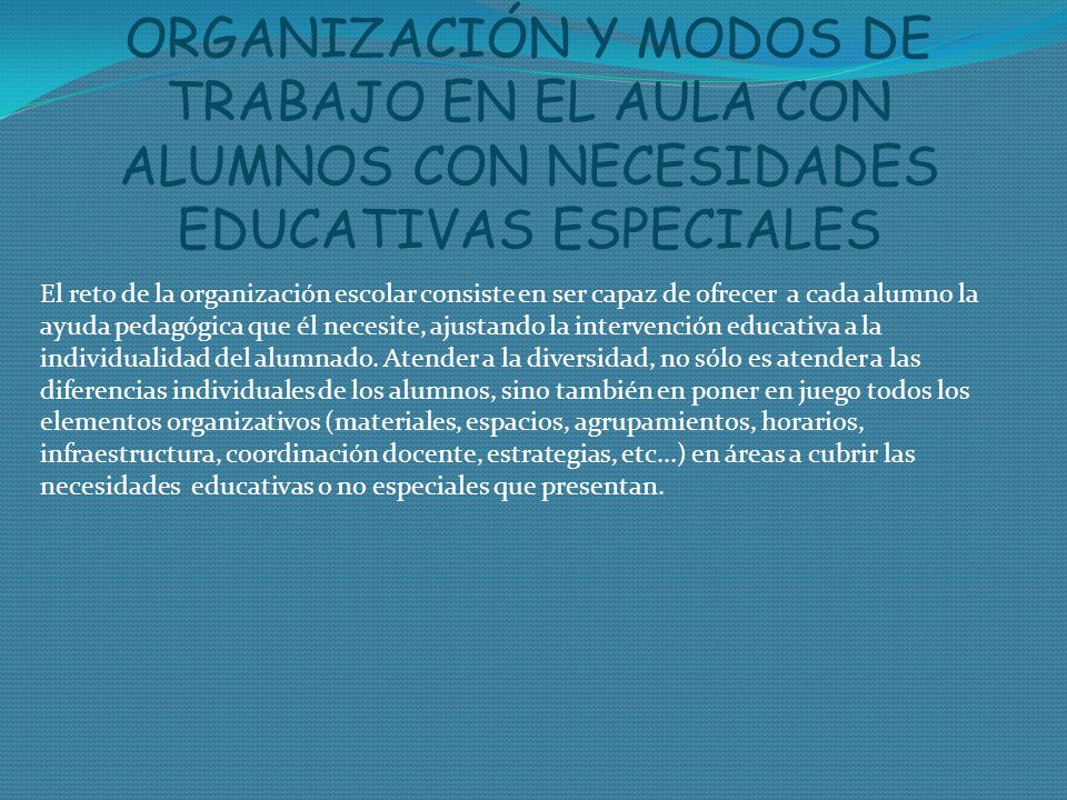 ORGANIZACIÓN Y MODOS DE TRABAJO EN EL AULA CON ALUMNOS CON NECESIDADES EDUCATIVAS ESPECIALES