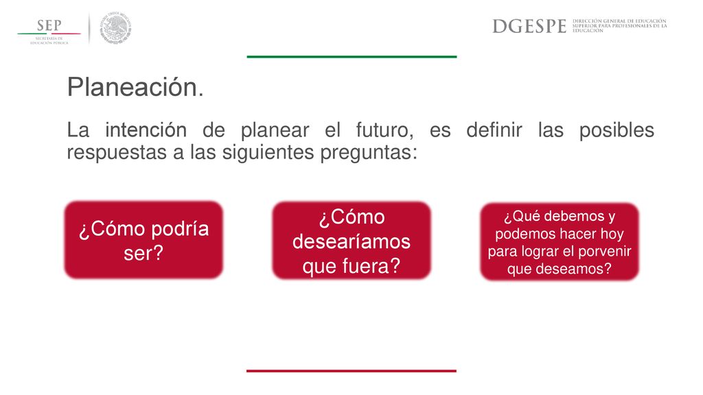 Planeación. La intención de planear el futuro, es definir las posibles respuestas a las siguientes preguntas:
