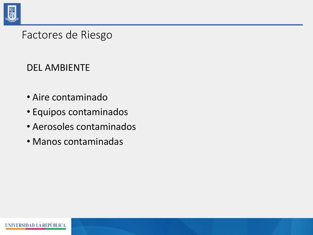 Factores de Riesgo DEL AMBIENTE Aire contaminado Equipos contaminados