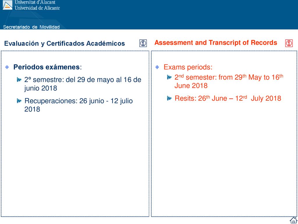 2º semestre: del 29 de mayo al 16 de junio 2018