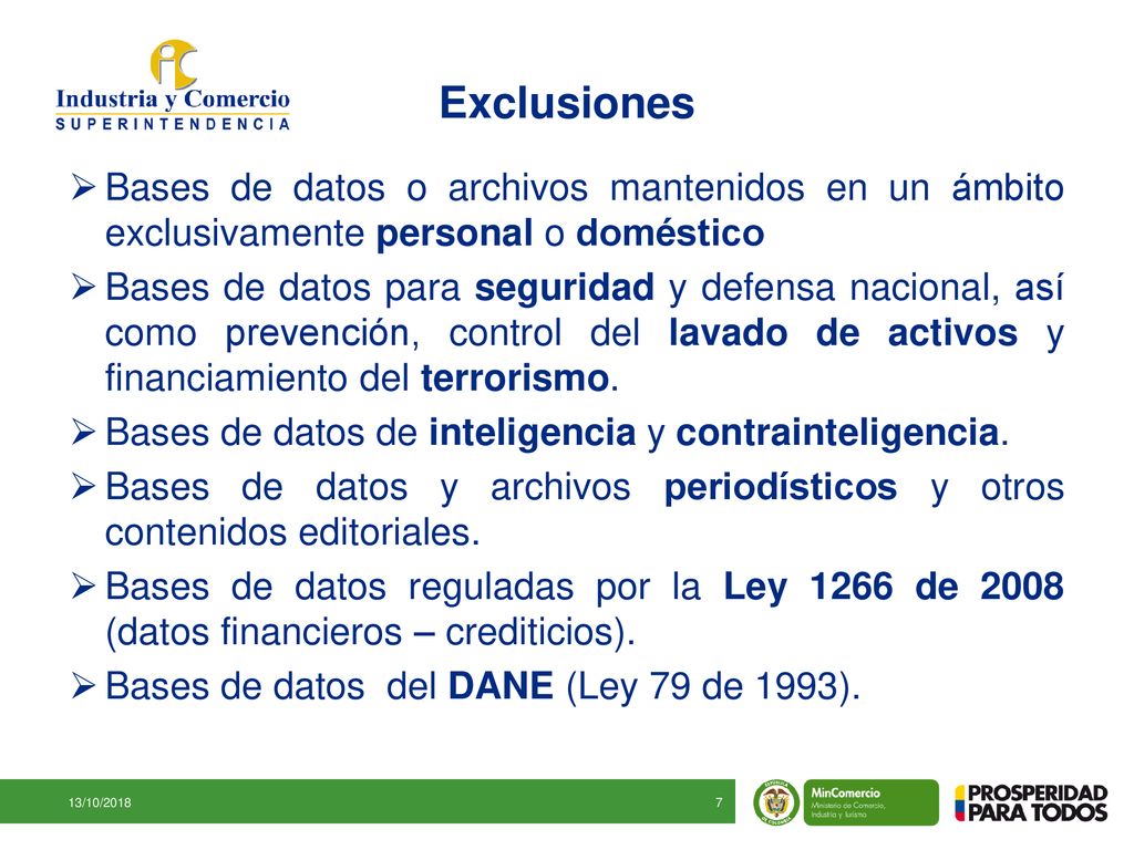 Exclusiones Bases de datos o archivos mantenidos en un ámbito exclusivamente personal o doméstico.