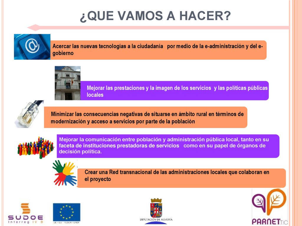 ¿QUE VAMOS A HACER Acercar las nuevas tecnologías a la ciudadanía por medio de la e-administración y del e-gobierno.