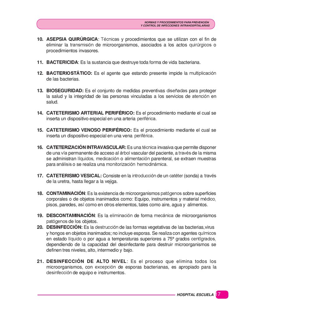 NORMAS Y PROCEDIMIENTOS PARA PREVENCIÓN Y CONTROL DE INFECCIONES INTRAHOSPITALARIAS