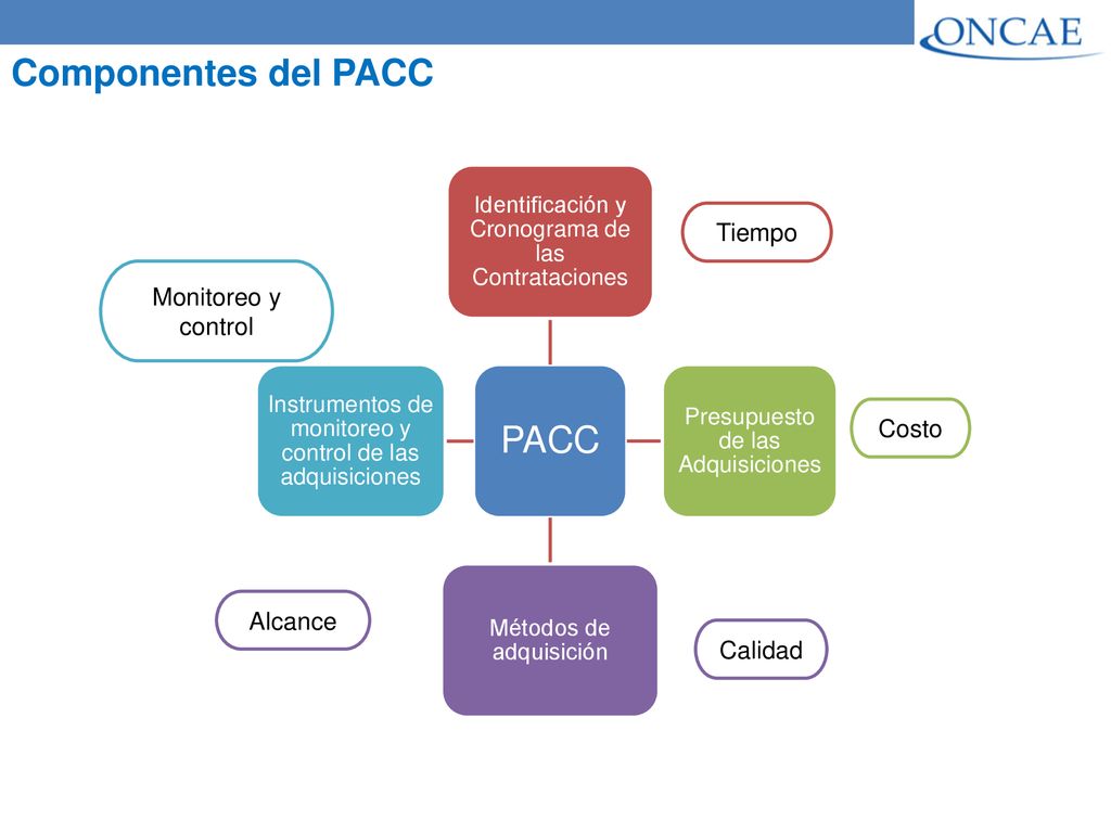 Componentes del PACC PACC Tiempo Monitoreo y control Costo Alcance
