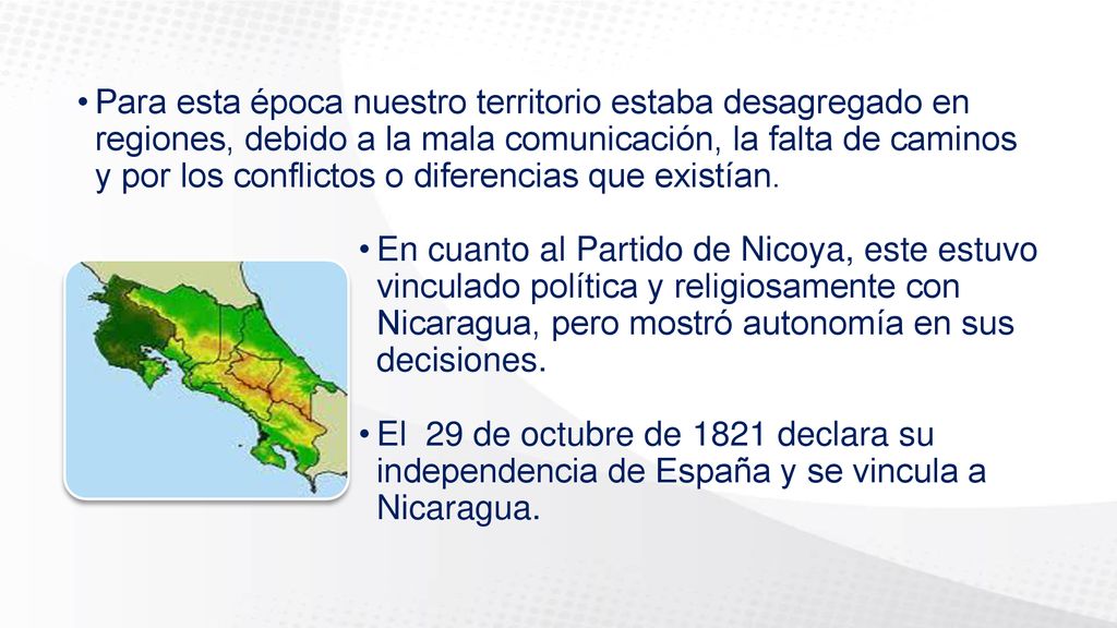 Para esta época nuestro territorio estaba desagregado en regiones, debido a la mala comunicación, la falta de caminos y por los conflictos o diferencias que existían.