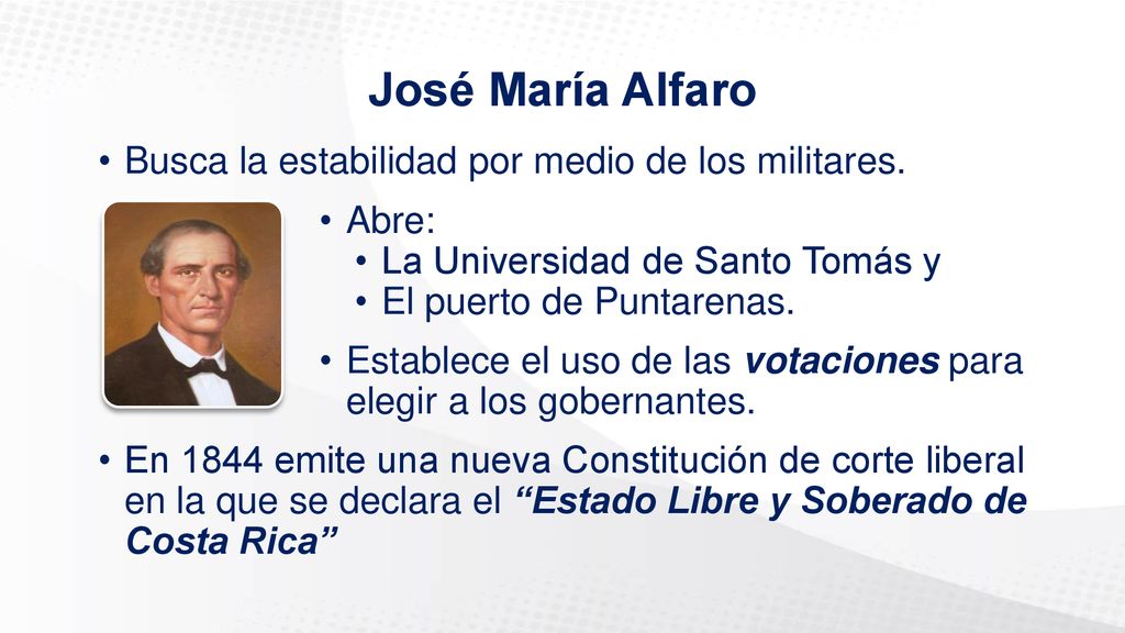 José María Alfaro Busca la estabilidad por medio de los militares.