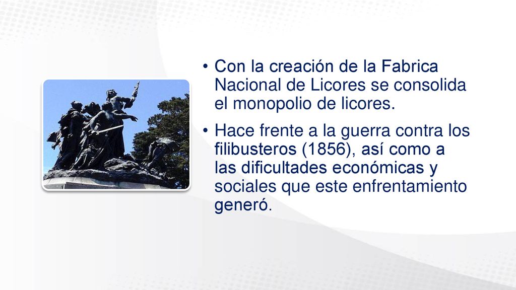 Con la creación de la Fabrica Nacional de Licores se consolida el monopolio de licores.