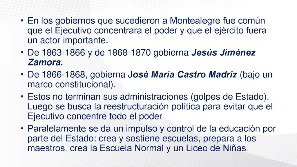 En los gobiernos que sucedieron a Montealegre fue común que el Ejecutivo concentrara el poder y que el ejército fuera un actor importante.