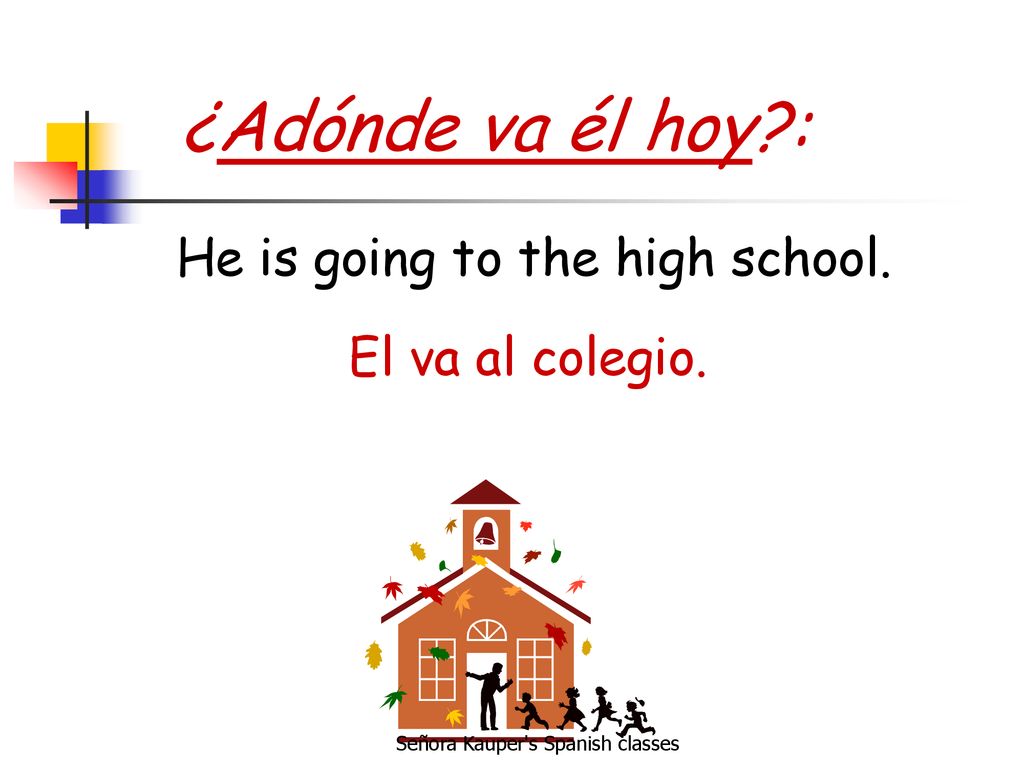 ¿Adónde va él hoy : He is going to the high school. El va al colegio.