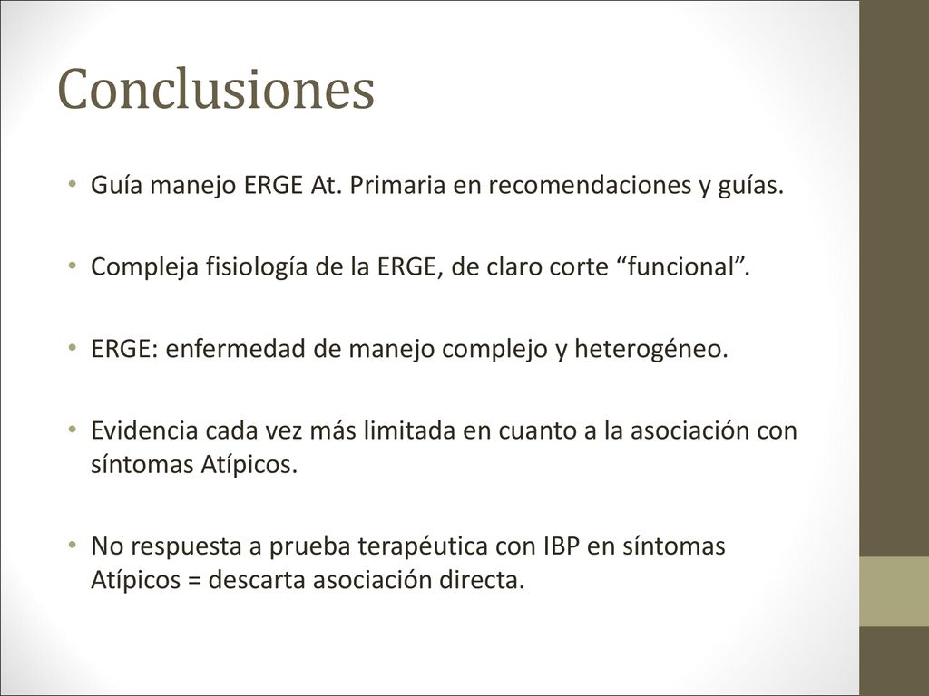 Conclusiones Guía manejo ERGE At. Primaria en recomendaciones y guías.