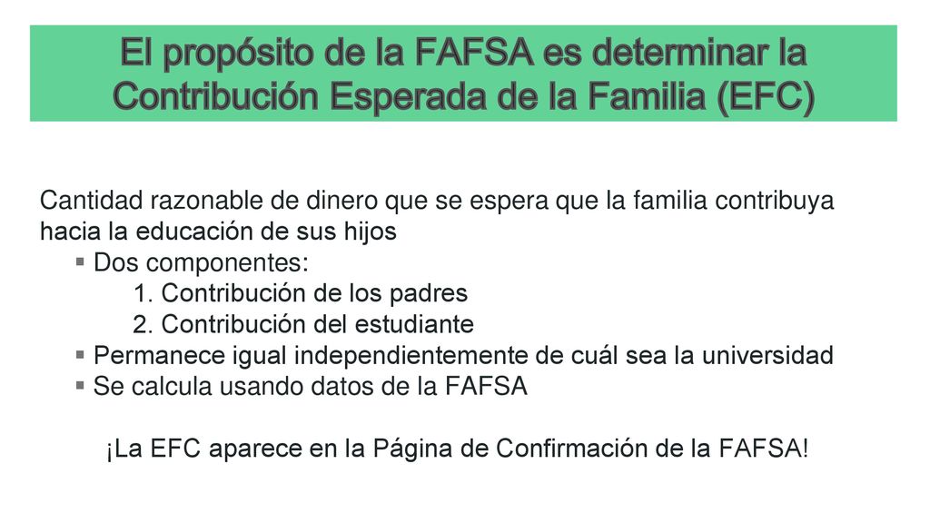 ¡La EFC aparece en la Página de Confirmación de la FAFSA!