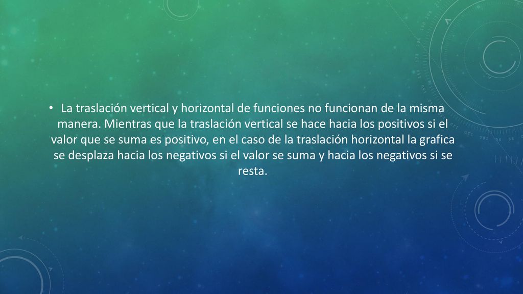 La traslación vertical y horizontal de funciones no funcionan de la misma manera.
