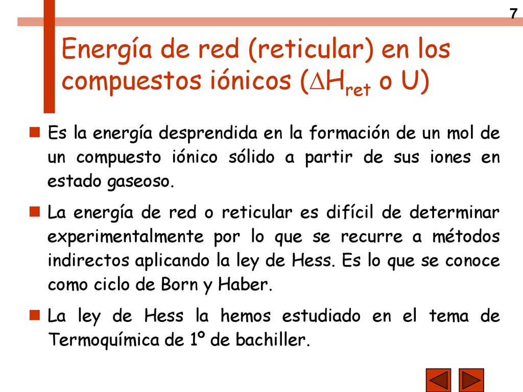 Energía de red (reticular) en los compuestos iónicos (Hret o U)