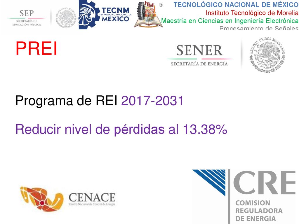 PREI Programa de REI Reducir nivel de pérdidas al 13.38%