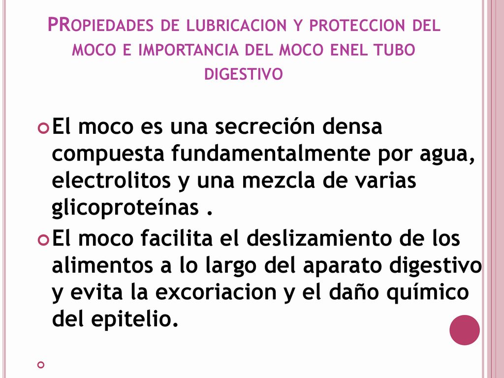 PRopiedades de lubricacion y proteccion del moco e importancia del moco enel tubo digestivo