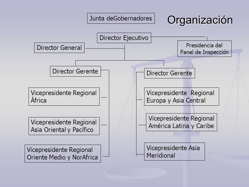 Organización Junta deGobernadores Director Ejecutivo Director General