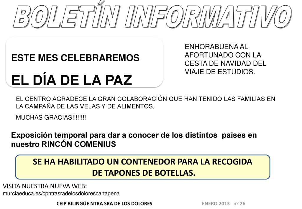 BOLETÍN INFORMATIVO EL DÍA DE LA PAZ ESTE MES CELEBRAREMOS
