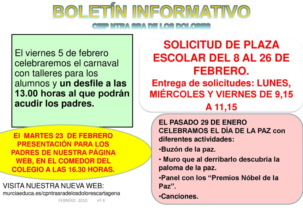 BOLETÍN INFORMATIVO SOLICITUD DE PLAZA ESCOLAR DEL 8 AL 26 DE FEBRERO.