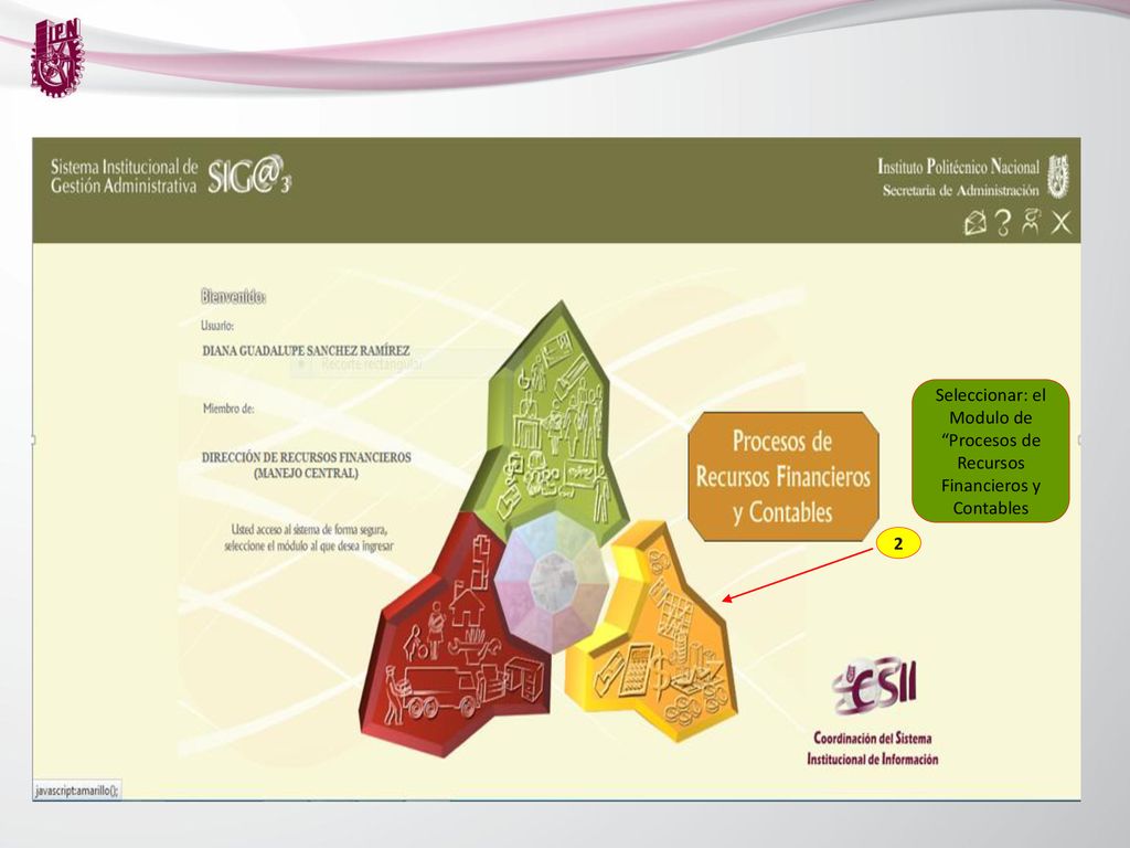 Seleccionar: el Modulo de Procesos de Recursos Financieros y Contables