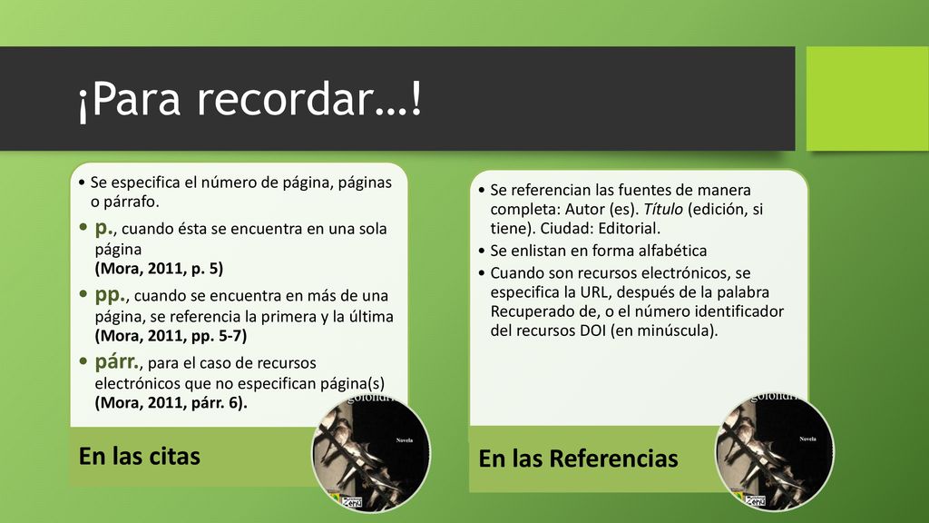 ¡Para recordar…! En las citas En las Referencias