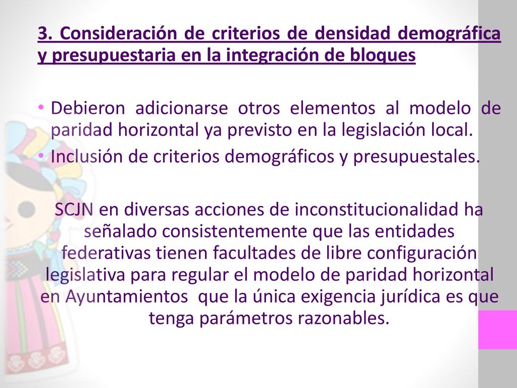 3. Consideración de criterios de densidad demográfica y presupuestaria en la integración de bloques
