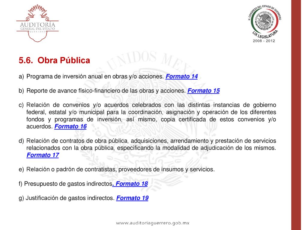 5.6. Obra Pública Programa de inversión anual en obras y/o acciones. Formato 14.