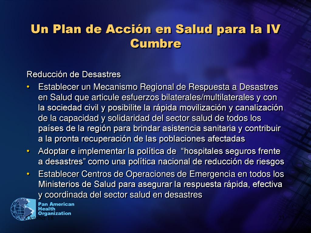 Un Plan de Acción en Salud para la IV Cumbre
