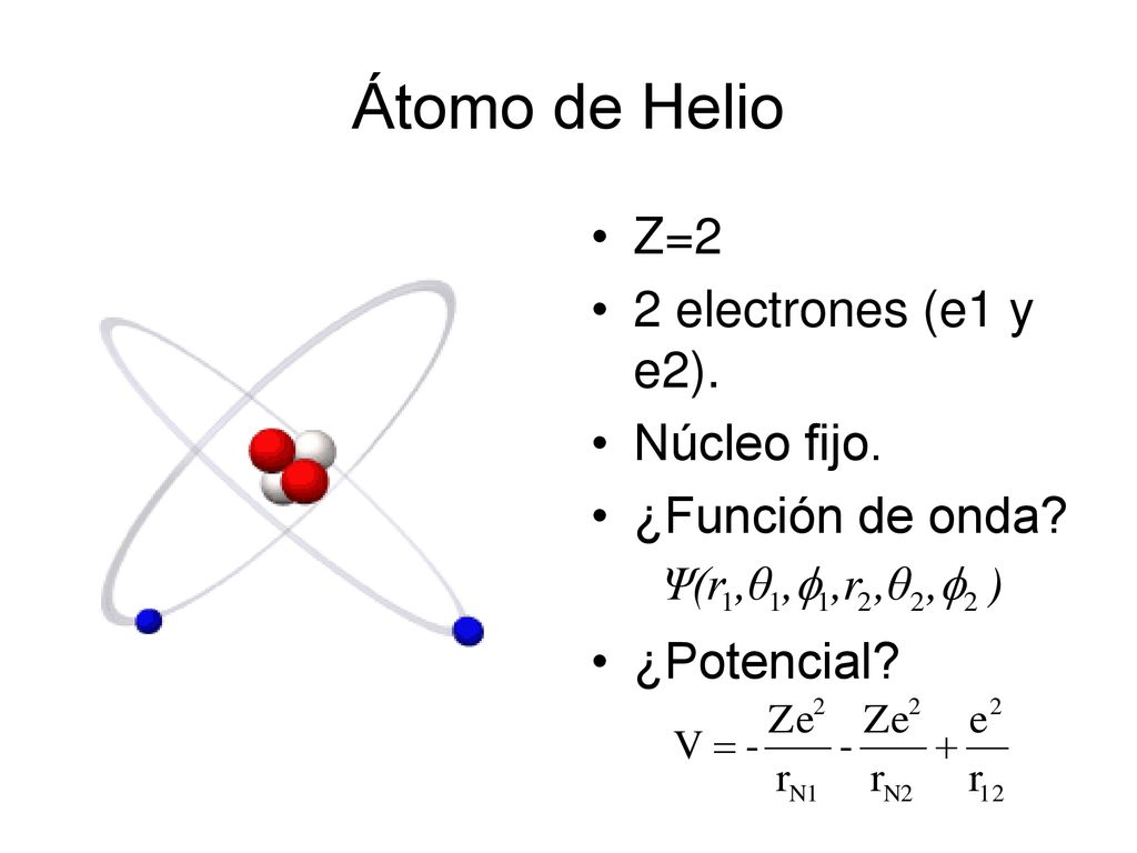 Átomo de Helio Z=2 2 electrones (e1 y e2). Núcleo fijo.
