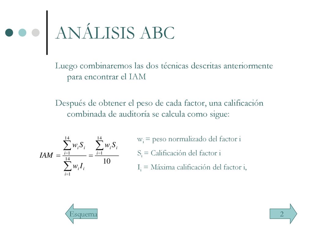 ANÁLISIS ABC Luego combinaremos las dos técnicas descritas anteriormente para encontrar el IAM.