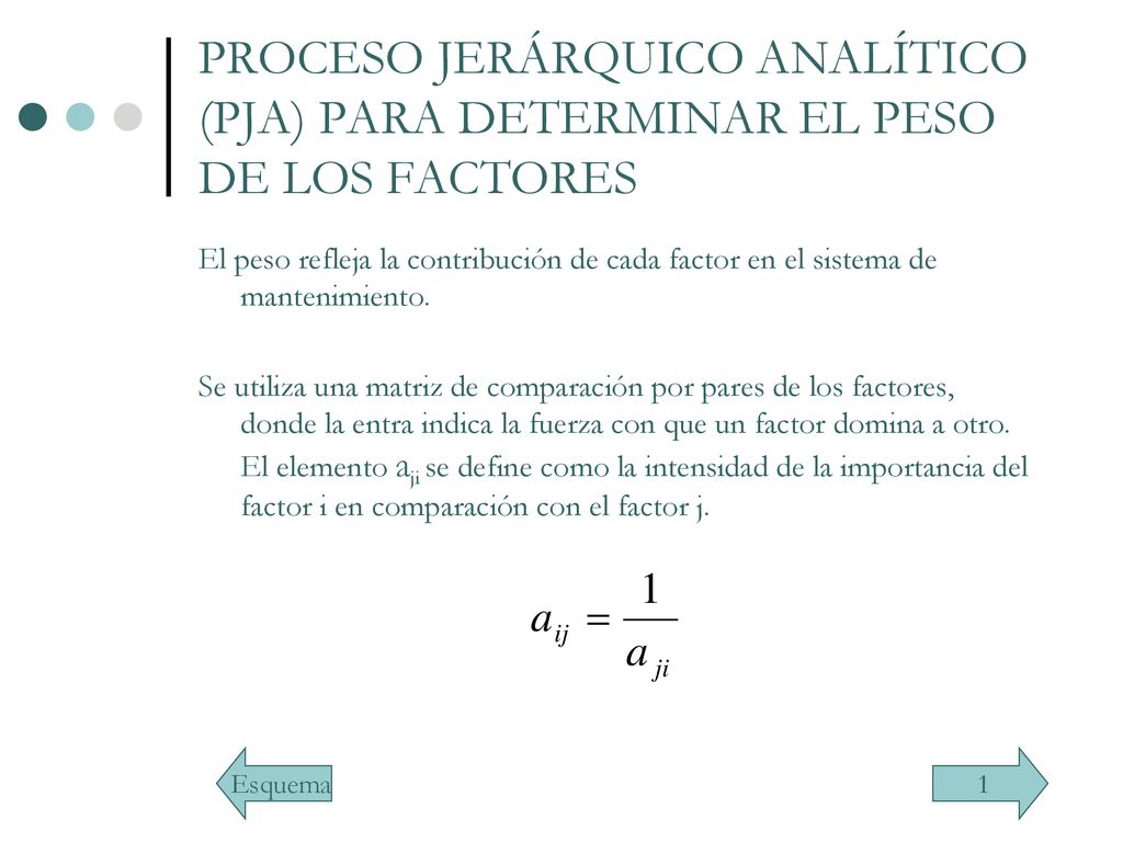 PROCESO JERÁRQUICO ANALÍTICO (PJA) PARA DETERMINAR EL PESO DE LOS FACTORES