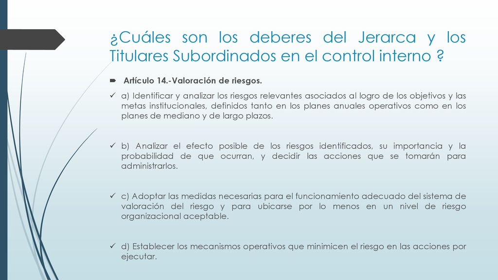 ¿Cuáles son los deberes del Jerarca y los Titulares Subordinados en el control interno