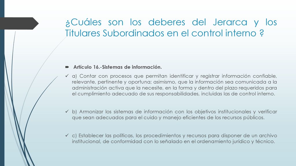 ¿Cuáles son los deberes del Jerarca y los Titulares Subordinados en el control interno