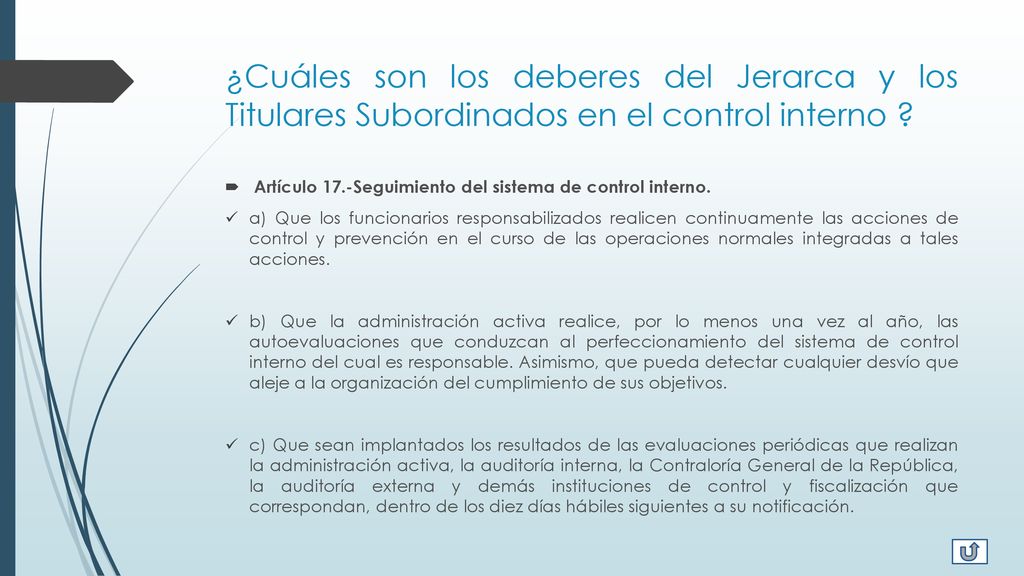 ¿Cuáles son los deberes del Jerarca y los Titulares Subordinados en el control interno