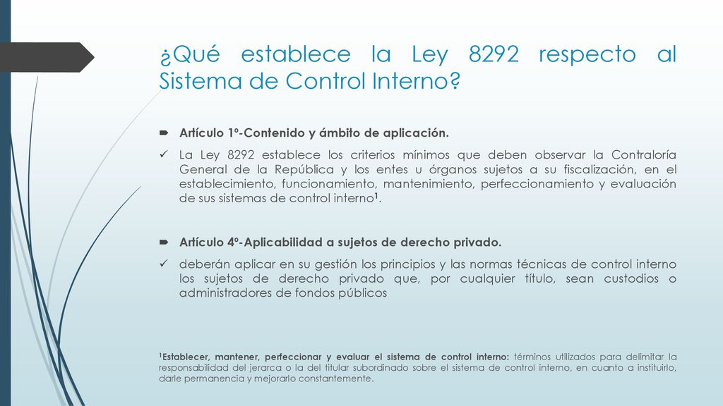 ¿Qué establece la Ley 8292 respecto al Sistema de Control Interno