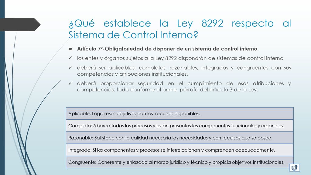 ¿Qué establece la Ley 8292 respecto al Sistema de Control Interno