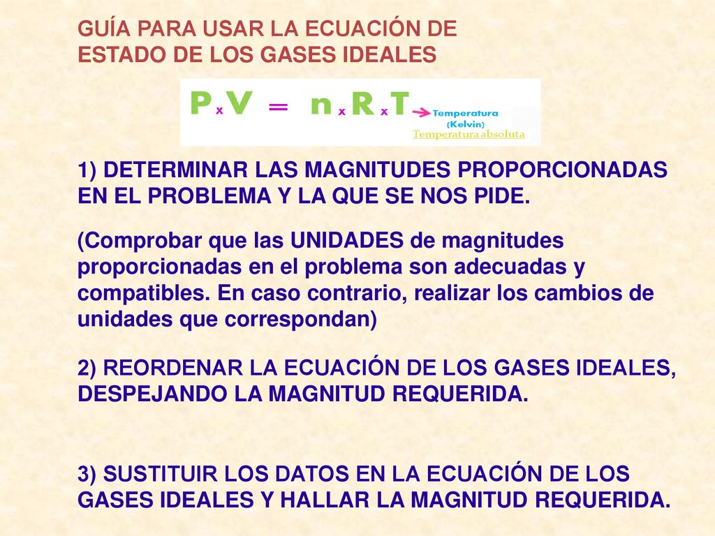 GUÍA PARA USAR LA ECUACIÓN DE ESTADO DE LOS GASES IDEALES