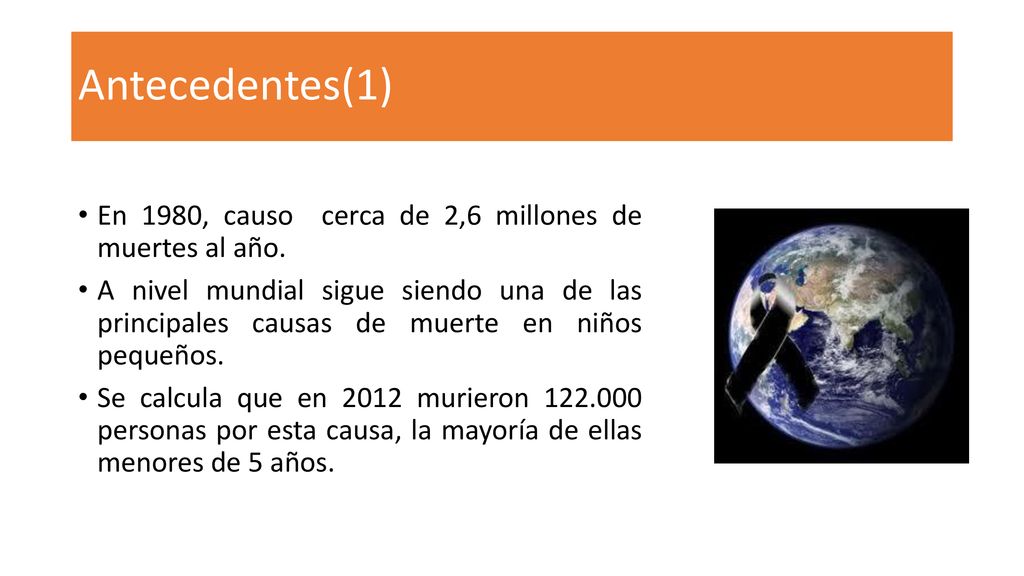 Antecedentes(1) En 1980, causo cerca de 2,6 millones de muertes al año.