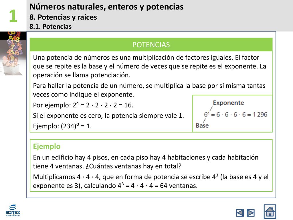 1 Números naturales, enteros y potencias 8. Potencias y raíces