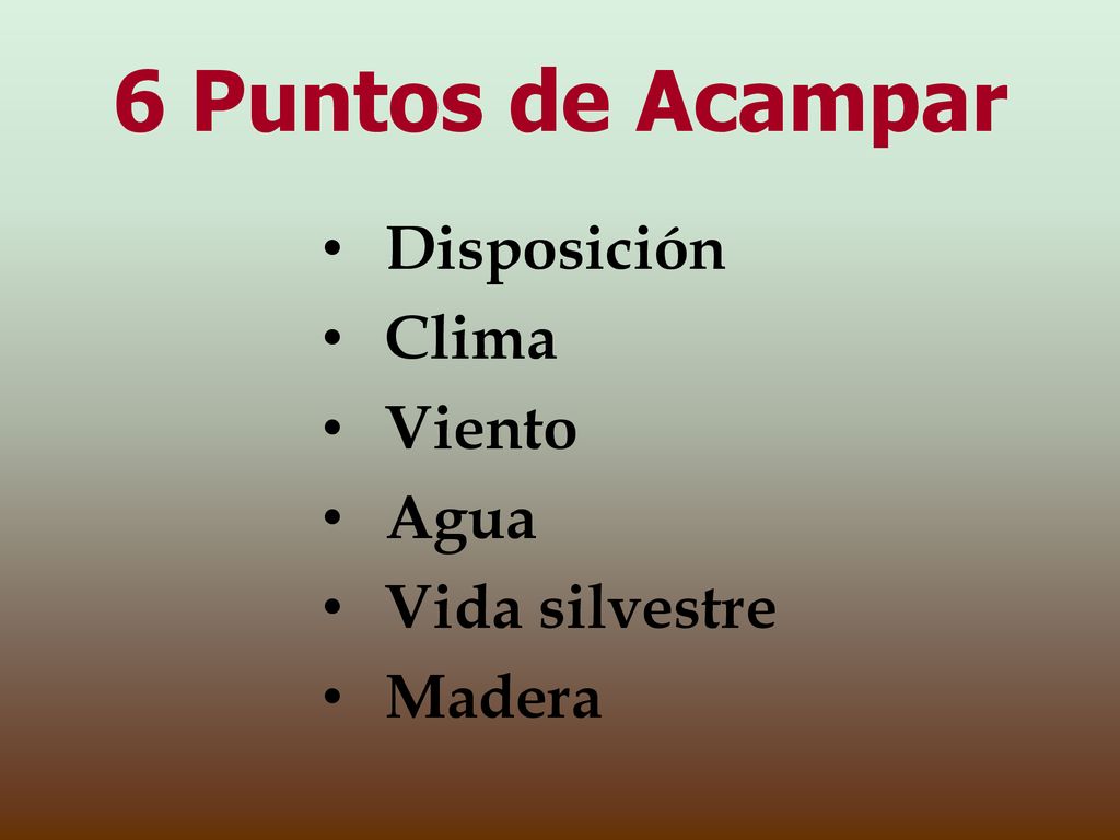 6 Puntos de Acampar Disposición Clima Viento Agua Vida silvestre