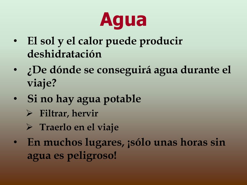 Agua El sol y el calor puede producir deshidratación