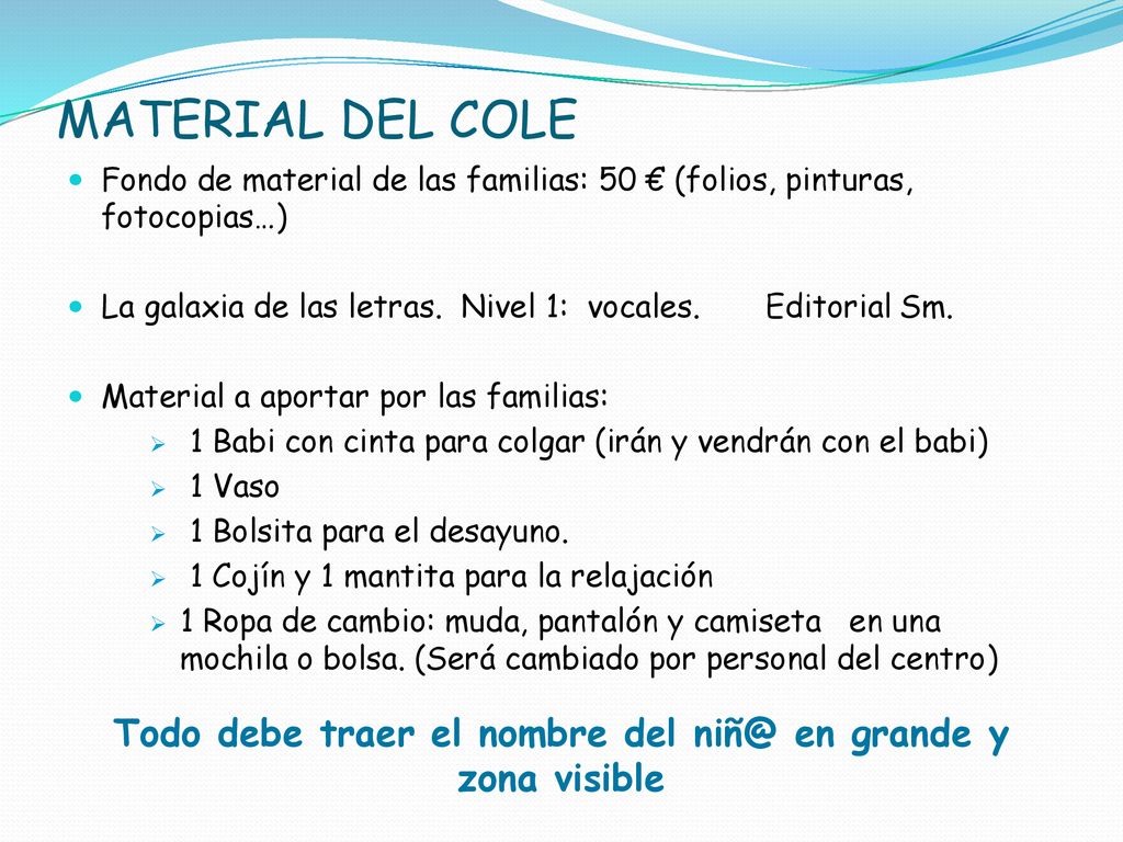 Todo debe traer el nombre del en grande y zona visible