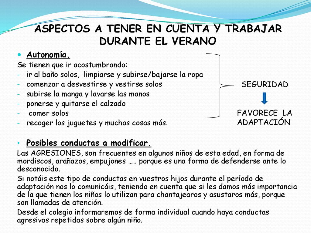 ASPECTOS A TENER EN CUENTA Y TRABAJAR DURANTE EL VERANO