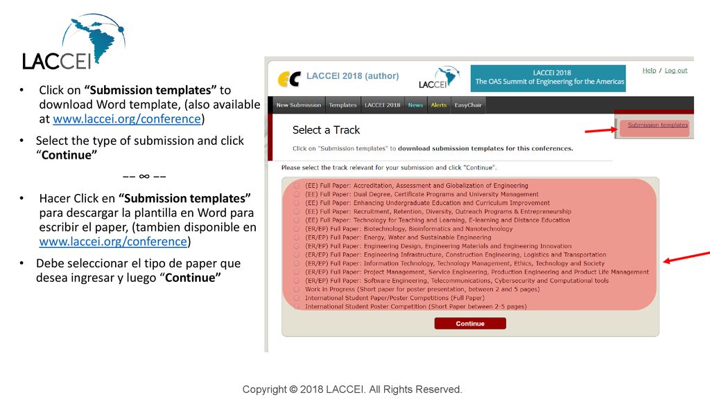 Select the type of submission and click Continue −− ∞ −−