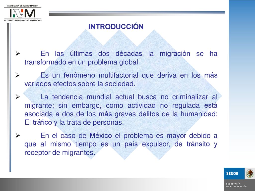 INTRODUCCIÓN En las últimas dos décadas la migración se ha transformado en un problema global.