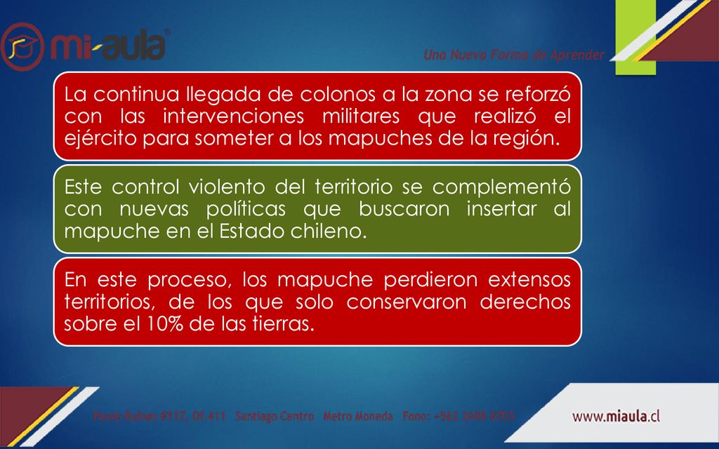 La continua llegada de colonos a la zona se reforzó con las intervenciones militares que realizó el ejército para someter a los mapuches de la región.
