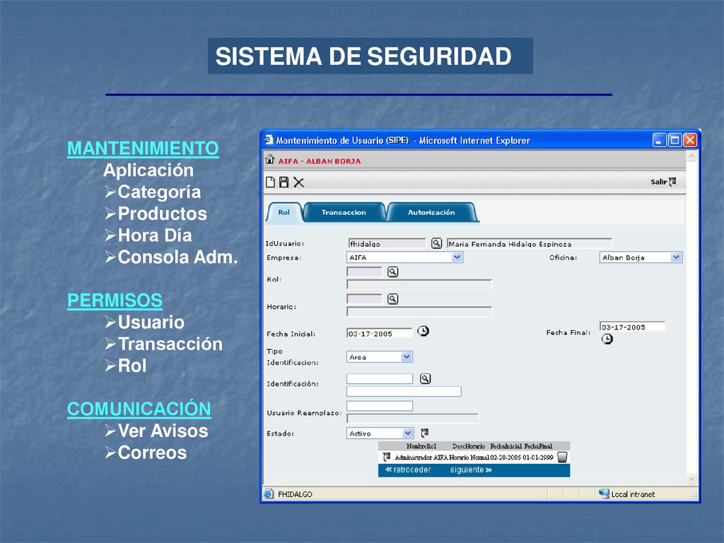 SISTEMA DE SEGURIDAD MANTENIMIENTO Aplicación Categoría Productos